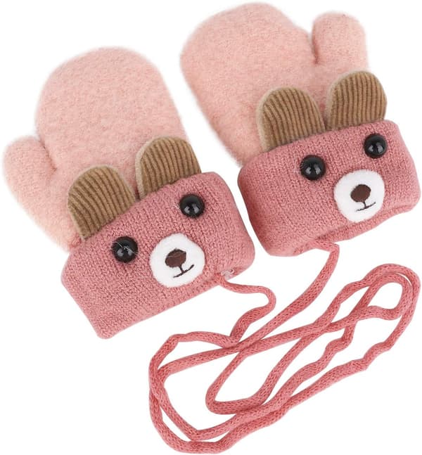 0-3 År Pink Baby Termiske Handsker Vinter Efterår Tyk Strikket