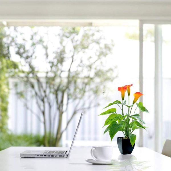 Konstgjord Blomma Röd Orange Calla Lilja Liten Konstgjord Krukväxt med Falsk Bonsai i Svart Kruka Lämplig för Hem, O