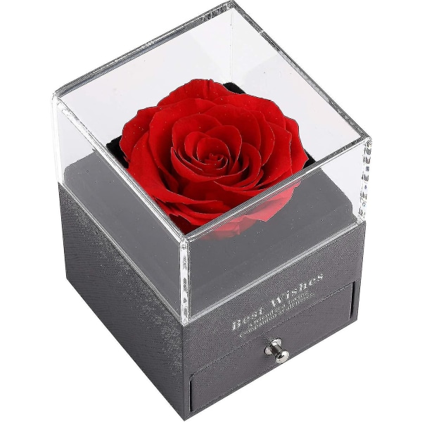 Sunrain Preserved Real Rose Presentbox Förtrollad Real Rose With I Love You Halsband 100 språk Gi