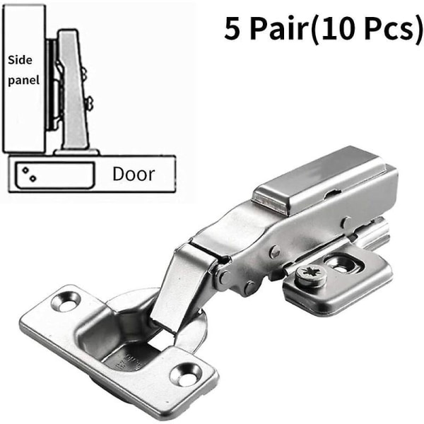 Soft Close Skap Hengsler 35mm Skapdør Hengsel 110 Graders Full Overlay Skaphengsel Med Installasjonsskruer, 10stk - Sølv