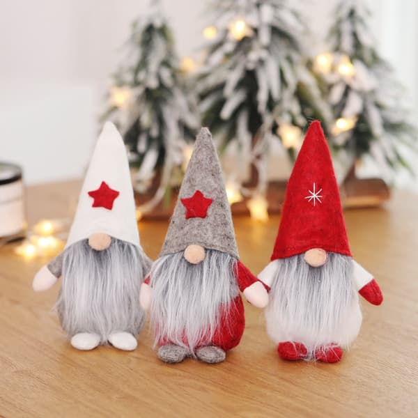 19cm Tomte Dekorationssats med 3 Deco Noel Tomte Plysch Elf Tomtar