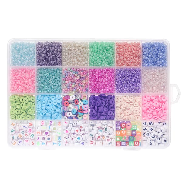 Makronfarvede hirseperler bløde keramikbogstavperler 24 gitre DIY-bokssæt