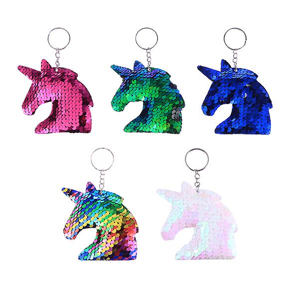 8 st Glitter-Sequin Unicorn Nyckelring Nyckelkedja Färgglada Nyckelhänge