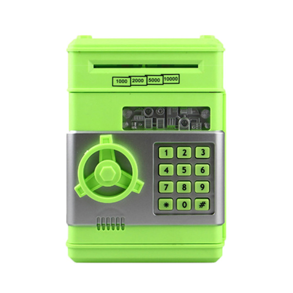 Spargris, Födelsedagspresentleksak, Riktig Pengar Elektronisk Kontantutmatare, Stor Spargris Plast Säkerhetslåda, Söta Barnartiklar (Grön+Silver)