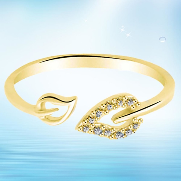 Unik Justerbar Hål Hjärta Blad Rhinestone Öppningsring Kvinnor Smycken Golden