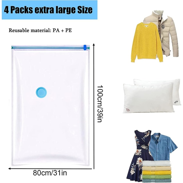 Vacuum Storage Bags For Duvets, Bedding, Space Saver Reusable Bags, Extra Large Vacuum Storage Bags For Quilts, Clothes, Mattresses, Pillows, Coats, Q