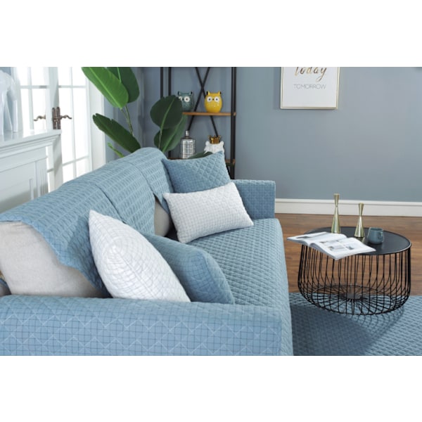 Moderne og enkel vævet vasket bomulds sofa pude, stof anti-slip læder sofa betræk pude (Tartan Blå, 70*90CM)