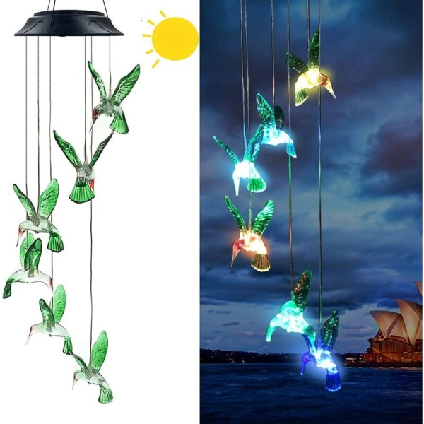 Solfarveskiftende Hummingbird Lights Solar Hanging Bird Garden Lights Seks LED Hummingbird Lights Moving Wind Chimes O