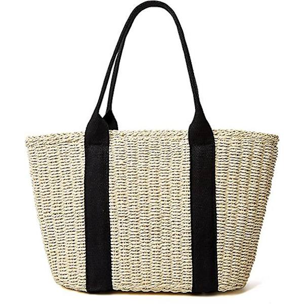 Dam Strawväska Sommar Strand Stor Tote Handflätat Axelväska Messenger Bag Tote Bag A916-270 Beige
