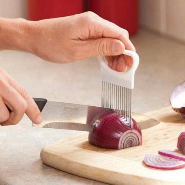 Shrendders Slicers Tomat Løk Grønnsaker Slicer Skjærehjelp Holder Guide Slicing Cutter Sikker Gaffel Kjøkken Matlaging Tilbehør