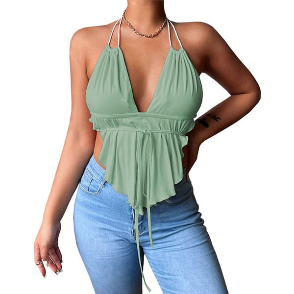 Sexy haltertop til kvinder med stropper Green XL