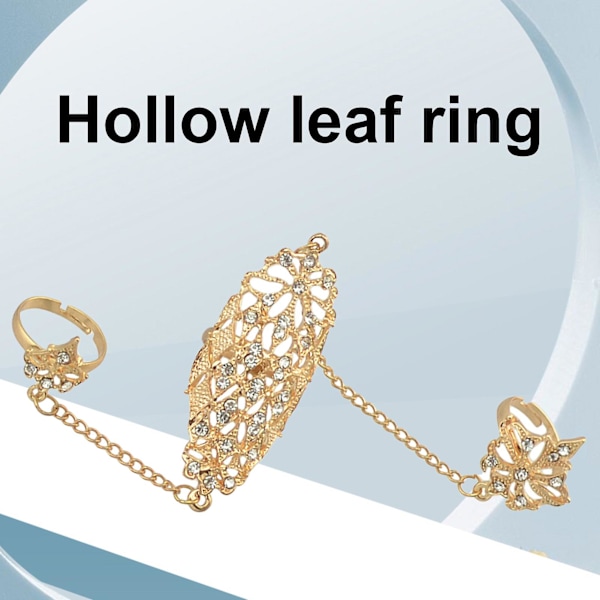Öppningsring med strass, legering, guld, ihålig blad, dubbla fingrar, kedjering för dejting