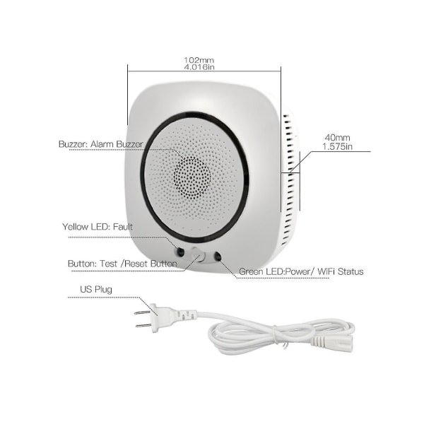 Wifi Kolmonoxiddetektor Wifi Röksensor Säkerhetslarmsystem 75db Ljudvarning App Notifiering Pushing Smartlife Tuya App Fjärrkontroll