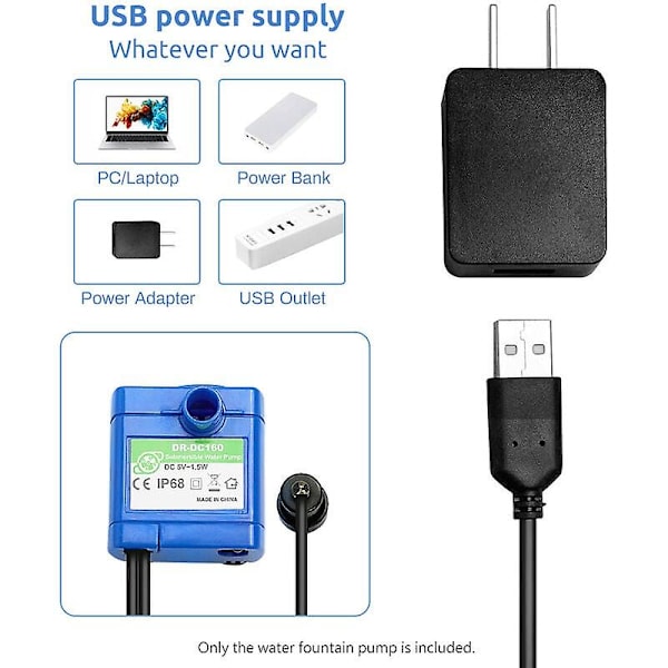 Udskiftningspumpe med lav støj til USB-vandfontæne til kæledyr (med automatisk slukning)
