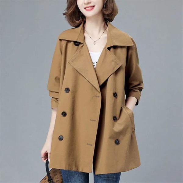 Brown L large size women's long trench coat