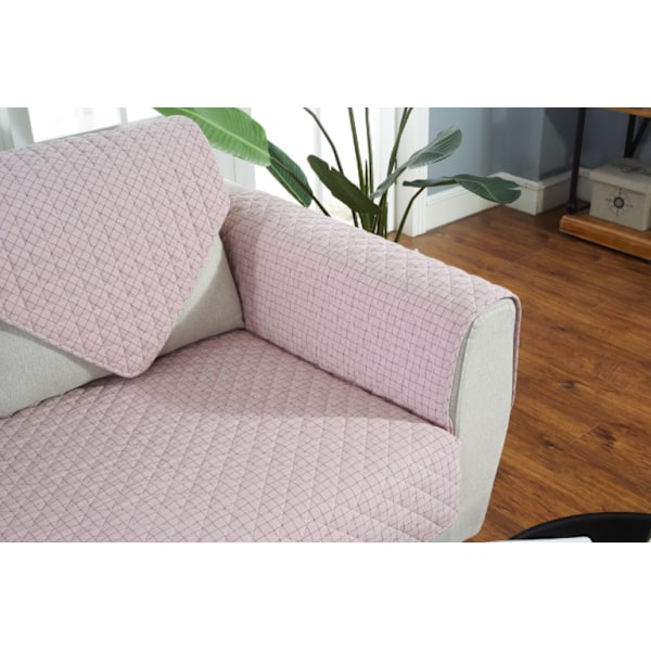 Moderne og enkel vævet vasket bomuldssofahynde, stof skridsikkert lædersofahynde (lyserød ternet, 90*70CM)