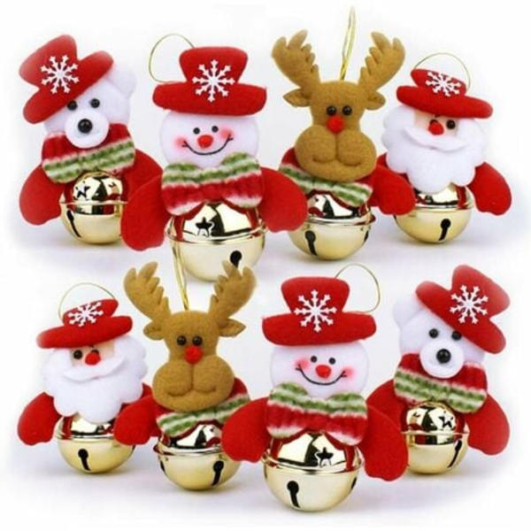 Juleklokkepynt til hjemmet, sæt med 8 juletræspynt, Snemand/Gammel mand/Bjørn/Elg