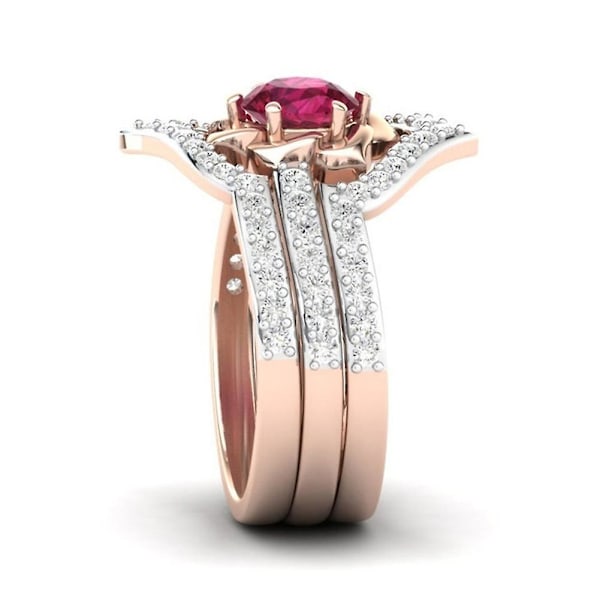 3 stk. Elegante Kvinders Faux Ruby Rhinestone Indlagt Finger Ring Bånd Smykker Gave US 8