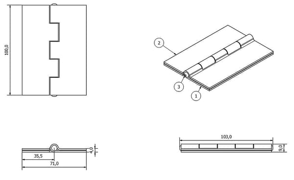 2-pak dobbeltpressede stålhængsler kraftig industriel 72x101mm