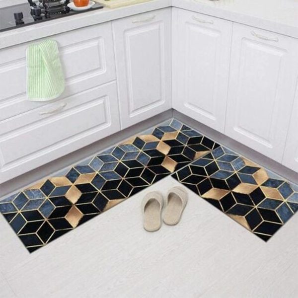 Sæt med 2 skridsikre køkkentæpper 40 * 60CM+40 * 120CM, mosaikmønster, moderne absorberende måtte til foran vasken, dekorativ