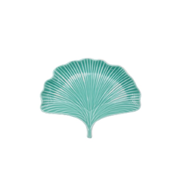 Ceramic decoration plate home decoration home restaurant golden gingko leaf fruit plate , dark green , 28*21.5*4cm,