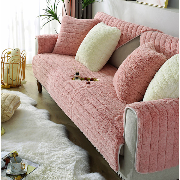 Modern enkel plysch soffa kudde, universell allomfattande varm tjock soffa överdrag, tatami fönsterbräda kudde (Rosa, 70*70)