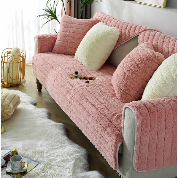 Moderne enkel plysj sofasofa, universell all-inclusive varm tykk sofasofa, tatami karnappute(Rosa, 90*160)