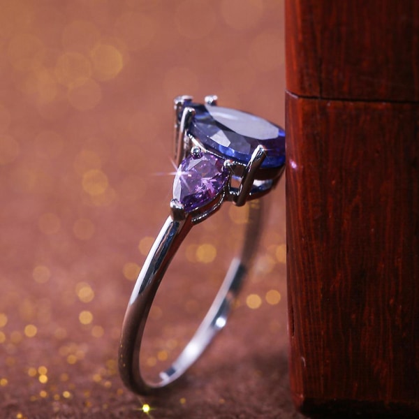 Fashion Dam Fingerring i Faux Safir Ametist Bröllopsfest Smycken Present US 6