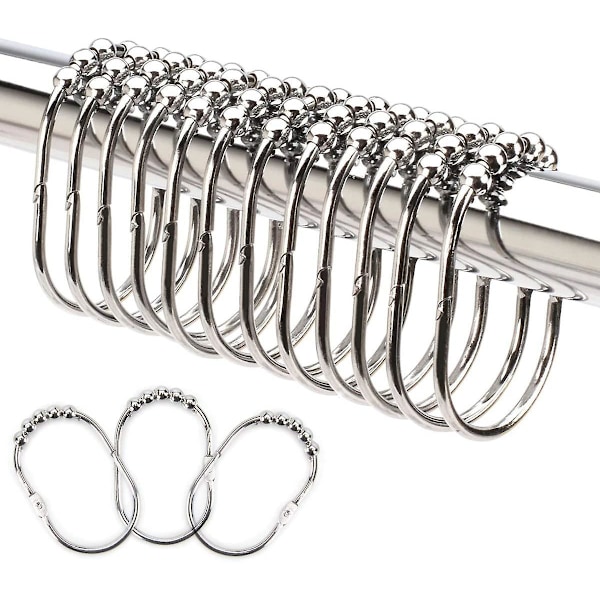 Bred duschdraperiringar, rostfritt stål, 12-pack