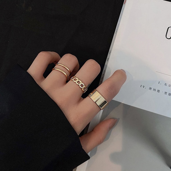 3-pack Öppna Ringar Retro Justerbar Legering Punk Hip Pop Fingerringssats För Kvinnor