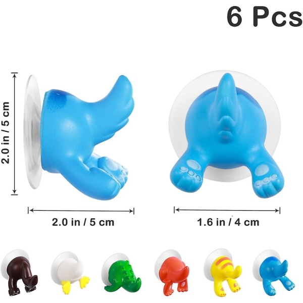 Sæt med 6 badeværelses sugekop kroge (rød, gul, grøn, blå, hvid, kaffe, hver farve 1 stk.