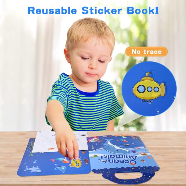 Stickerbok, 4-pack återanvändbara stickerböcker för barn, Hav