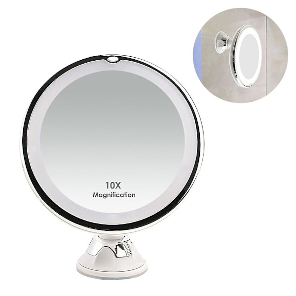 10x Forstørringsmakeup Spejl med Lys, Intelligent Switch, 360 Graders Rotation, Kraftig Sugeskål, Bærbar, God til Bordplade, Badeværelse, Rejse