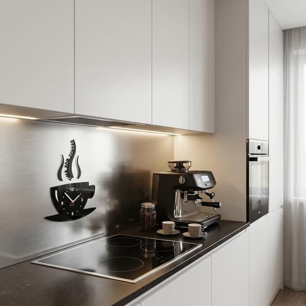 Modern Kök Kaffetid Kopp - 3D Väggklocka - Svart