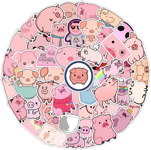 Søde Gris Stickers 50 Stk Seje Æstetiske Stickers til Vand