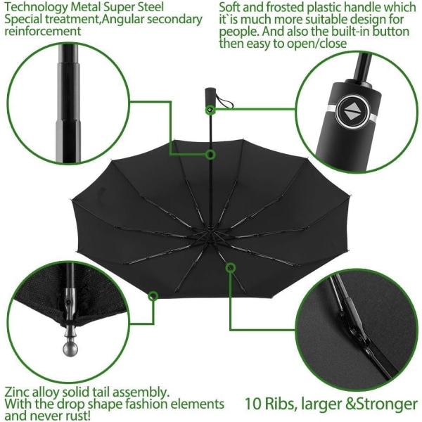 Taskukokoinen tuulenpitävä sateenvarjo, myrskynkestävä automaattinen avaus-sulkeminen, vettähylkivä nailonvarjo, pieni, kevyt, kompakti, 10-puolainen matkagolfvarjo