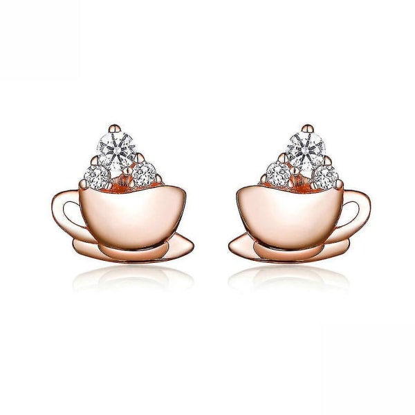 ear Studs Afternoon Coffee Cup S925 Rose Gold Earrings For Daily Use