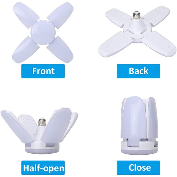 Pakke Hvid LED Pladelys 4+1 Foldbart Lys, Loftlys, Garagelys, 60W E27 6500K 6000Lm Værkstedslys, 175-265v