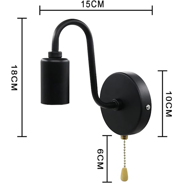 Retro Vegglampe med Bryter, Retro Industriell Vegglampe med Trekkbryter, E27 Sokkel Metall Vegglampe for Soverom