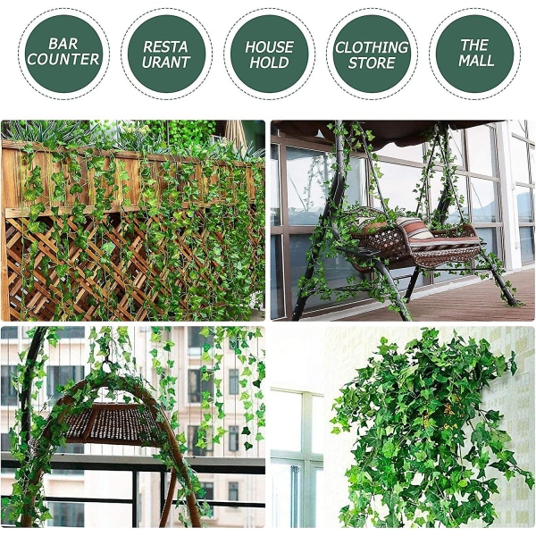 Murgrönagarland konstgjorda växter 12-pack falsk murgröna vingrönt lövdekoration för bröllop, fest, fest, trädgård - sötpotatisblad