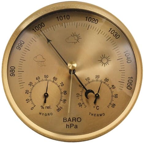 Analog værstasjon 3 i 1 rustfritt stål Ø132 mm - Barometer, termometer, hygrometer, sølv