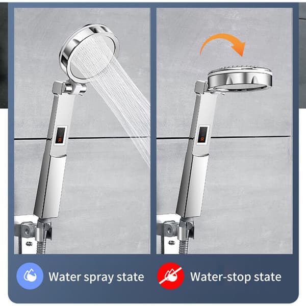 Dusj med turbo, 304 rustfritt stål dusj, reversibel digital dusj, grå, egnet for badet
