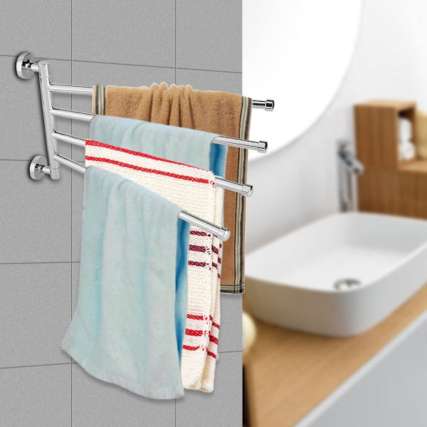 Håndkleholder, Håndkleholder, Svingbar Veggmontert Håndkleholder med 4 Svingbare Stenger for Hjem, Kjøkken, Bad