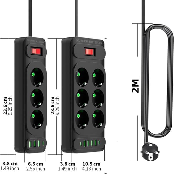 6-vägs grenuttag, 2m kabel, mellansvart