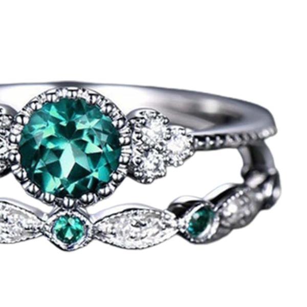 2 st/set Utsökt slät yta vigselringar legering enkel kubisk zirkonia damringar charm smycken Blue US 7