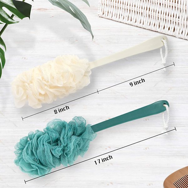 2-pakkauksen selkäkuorinta suihkuun, PIPUHA Luffa-sieni suihkusuutin kehon kuorintaan, pitkä kahva, Luffa-tikku, For