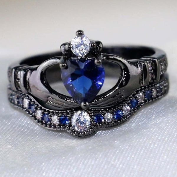 Kvinders Ring Skinnende Rhinestone Rustfrit Letvægts Par Finger Ring Til Valentinsdag Black US 11