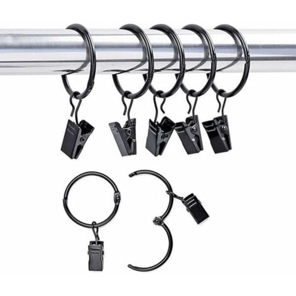 25pcs Curtain Rings with Clamps Metal Curtain Clips Hook, Easy to Open and Close, Metal Curtain Pin Hooks for Window Doo