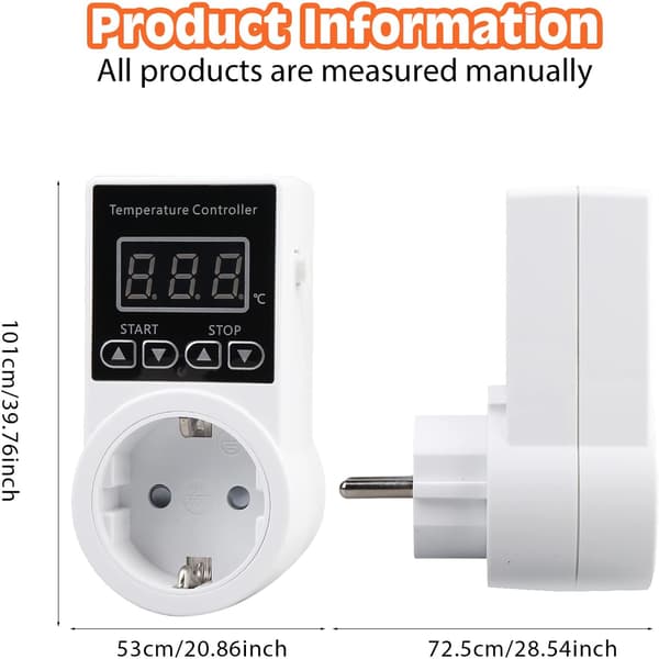 Termostatstik - Temperaturregulator til opvarmning og køling med probe, LCD digital controller til terrarium, akvarium, drivhus