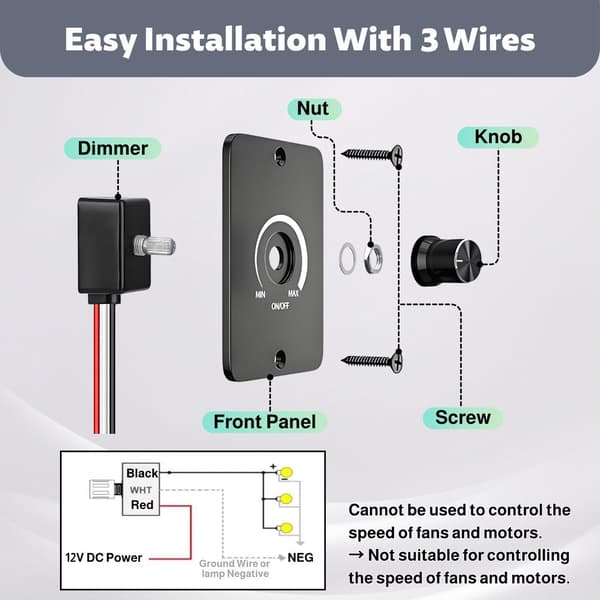 12V PWM LED Dimmer - Dimbar - DC 5A - För släpvagnar, husbilar, båtar, lastbilar, husvagnar